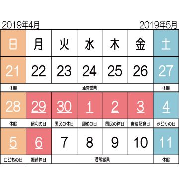 ゴールデンウィーク営業予定2019