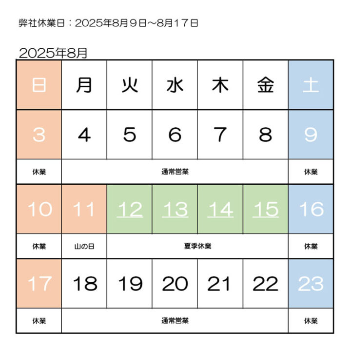 夏季休業2025