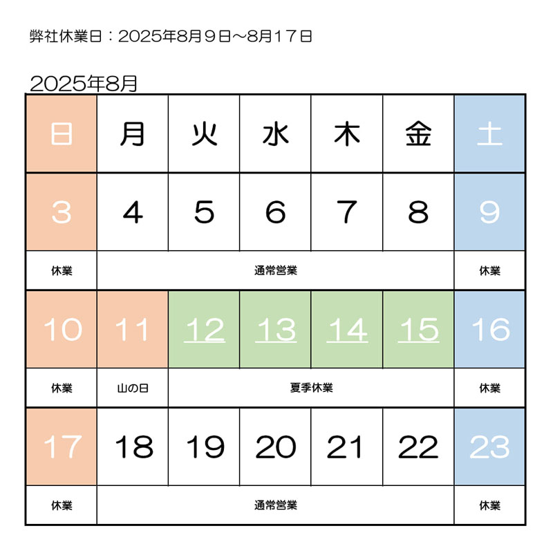 夏季休業2025